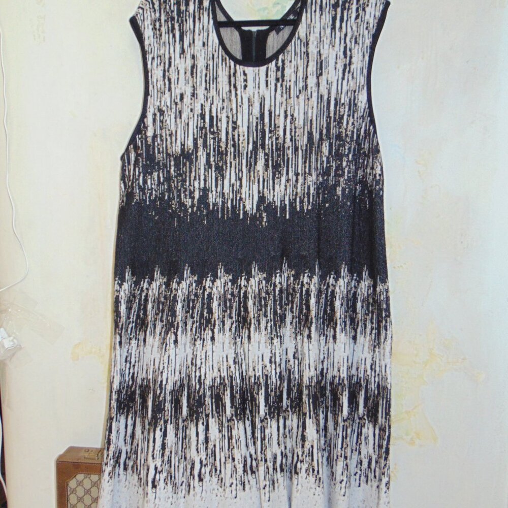 Nic + Zoe Dress Fit N Flare Knit Sleeveless Black White Beige Boho Womens 2xl